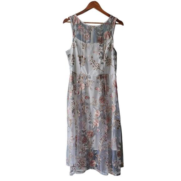 Adrianna Papell Floral Embroidery Flared Dress Pink Multi Size 12 NWT - Picture 4 of 11